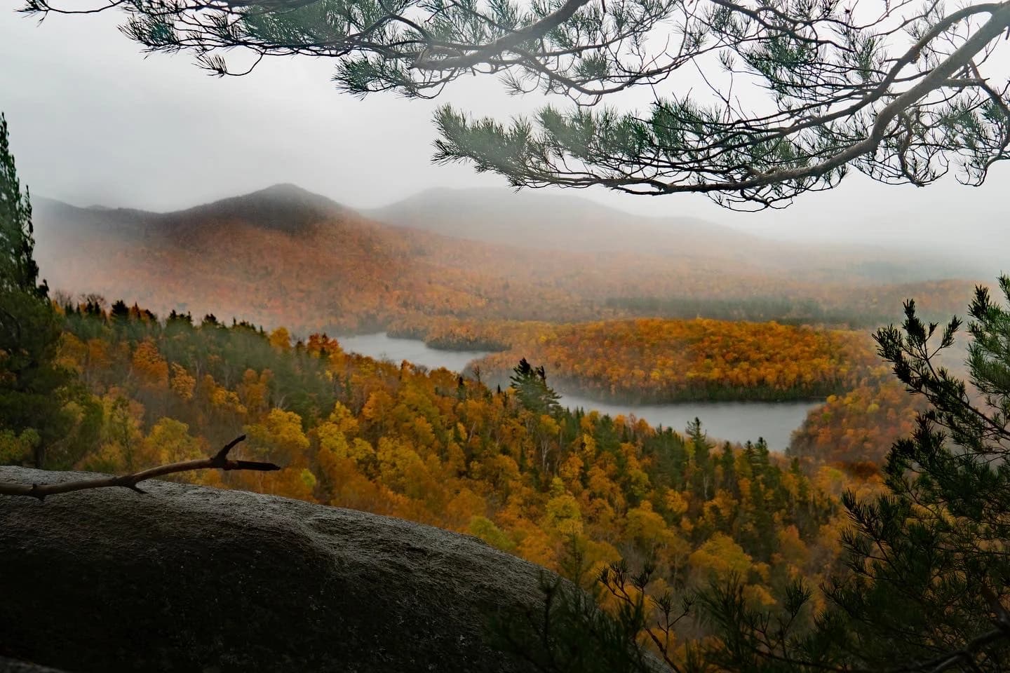 Foggy autumn valley in the Adirondacks